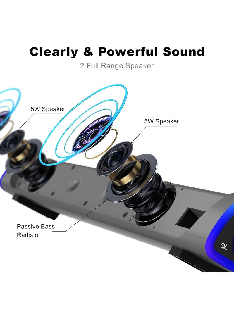 USB wired computer speaker, RGB computer soundbar, 3D surround sound speaker, with volume knob, 3.5mm audio input, suitable for desktop computers, laptops, smartphones, and tablets. - Image 2